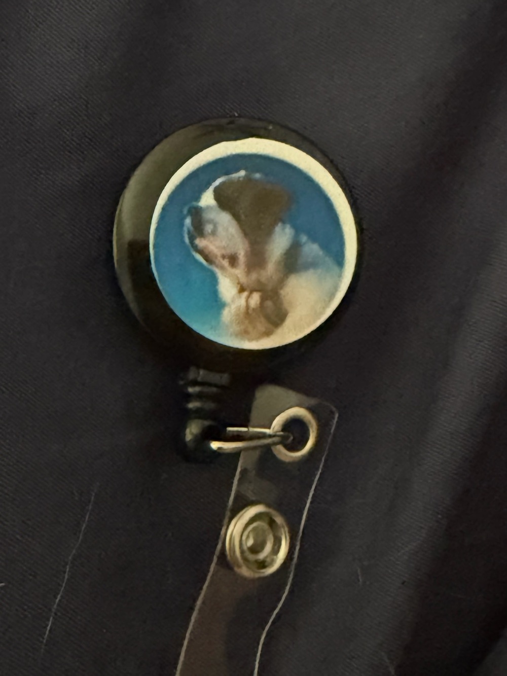 Black Retractable Badge Reel with Dog Portrait